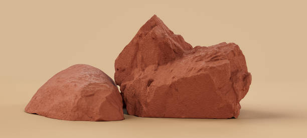 istock Brown color rocks in a flat color background, for product displays with copy space, 3d Rendering 1358740322