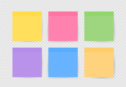 Set of colorfull sticky notes isolated on transparent background. Vector illustration
