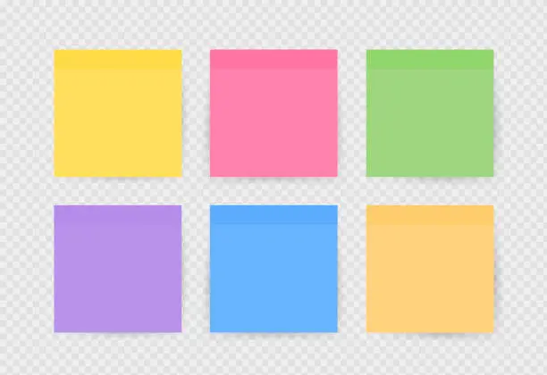 Vector illustration of Set of colorfull sticky notes isolated on transparent background. Vector illustration