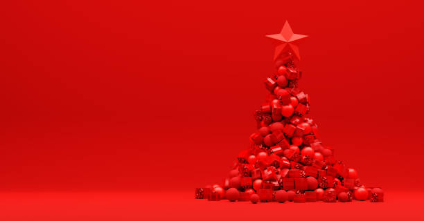 istock Christmas tree stack of gifts and presents red monochrome 1358741654