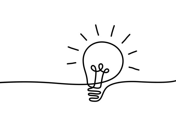 light bulb line art bright light bulb  line art design background brainstorming stock illustrations