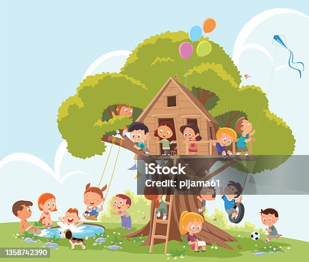 istock Children playing in a treehouse 1358742390