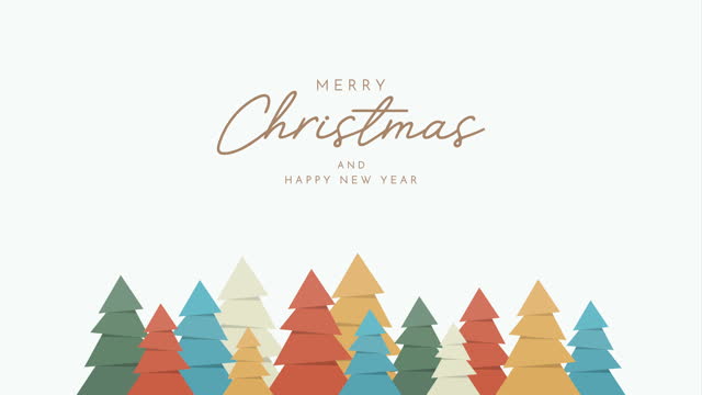 Merry Christmas and Happy New Year animation with colorful trees