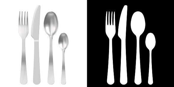 3D rendering illustration of some basic cutlery