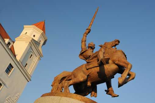 statue of king Svatopluk in front of Bratislava castle, Slovakia