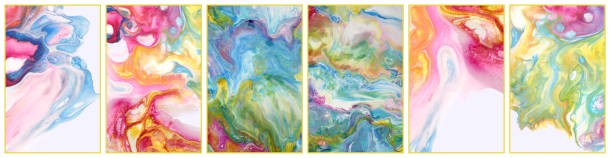 istock Abstract acrylic flow blot painting. Color vertical texture background. 1358748570