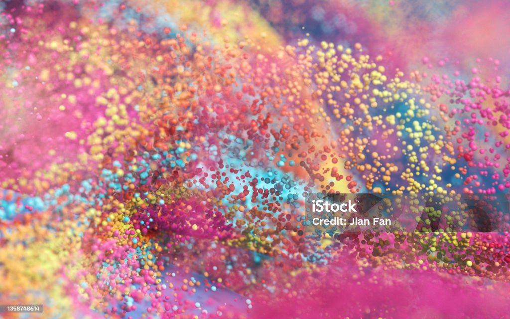 Colored Particles With Blue Background 3d Rendering Stock Photo ...