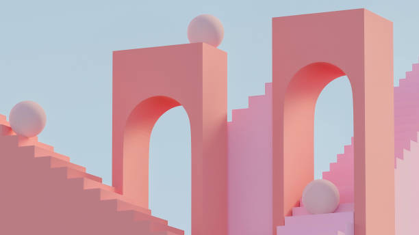 istock Abstract 3d rendering of geometric shapes Two Arcs and Spheres. Surreal composition. Balance concept. 1358751613