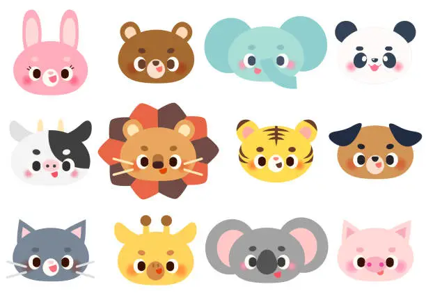 Vector illustration of Animal face icon illustration set