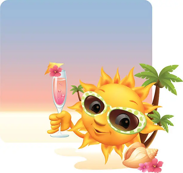 Vector illustration of Smilling Sun - Exotic Beach