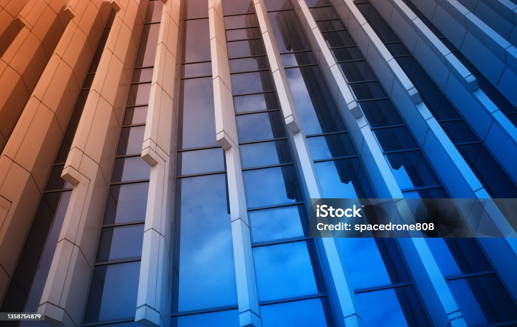 Blue & orange concrete & glass architecture background Abstract Stock Photo