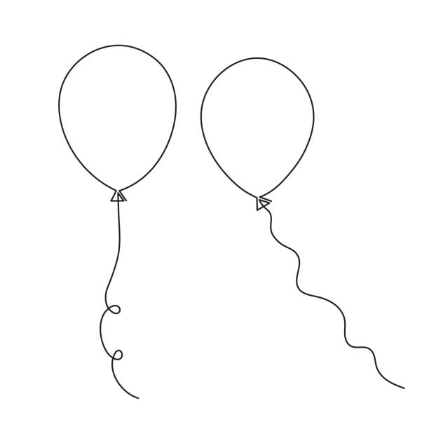 Balloons one line art, hand drawn continuous contour. Festive decorations. Doodle, sketch style, minimalist design. Editable stroke. Editable stroke. Isolated.Vector illustration balloon stock illustrations