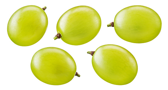 Green grape isolated on white. Fresh green grape berries macro. Collection with clipping path. Full depth of field.