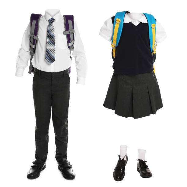 School uniforms for girl and boy on white background. Banner design School uniforms for girl and boy on white background. Banner design school uniform stock pictures, royalty-free photos & images