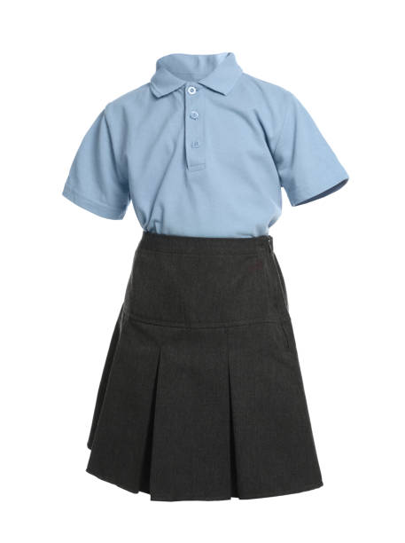 School uniform for girl on white background School uniform for girl on white background skirt stock pictures, royalty-free photos & images