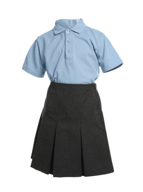 school uniform for girl on white background - skirt imagens e fotografias de stock