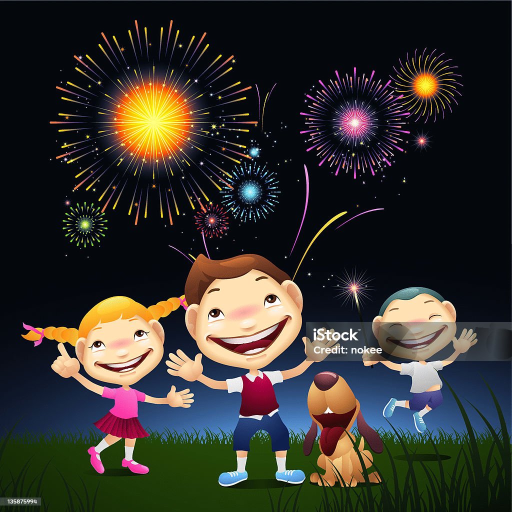 Kids - Fireworks Celebration - seperate layers Child stock vector