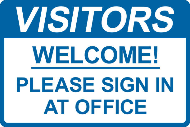 All visitors must please sign in at office. All visitors must please sign in at office. Occupational safety signs and symbols. school receptionist stock illustrations