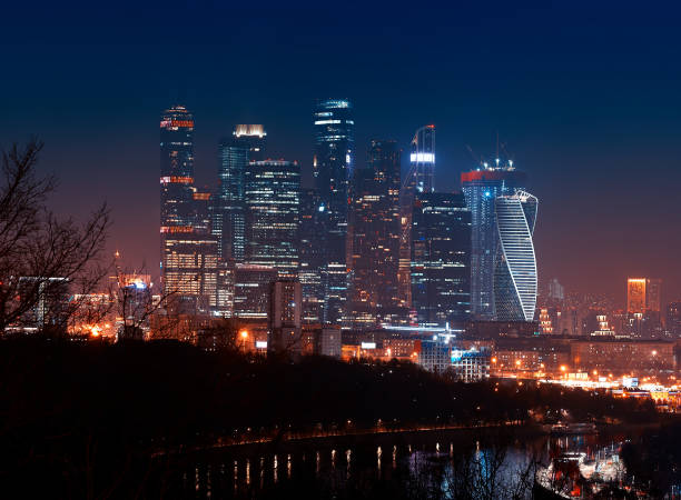 istock Moscow city at night architecture background 1358764020