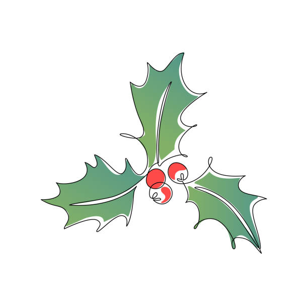 抽象的なヒイラギの果実の線画とシルエット形状の背景。 - holly christmas silhouette berry点のイラスト素材／クリップアート素材／マンガ素材�／アイコン素材