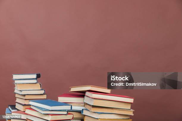 Educational Books For Training In The College Library On A Brown Background Stock Photo - Download Image Now