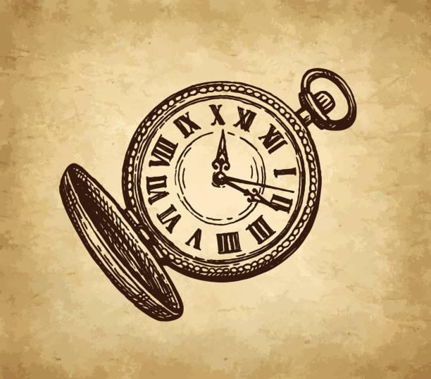 ilustrações, clipart, desenhos animados e ícones de esboço de tinta do relógio de bolso. - pocket watch watch clock pocket