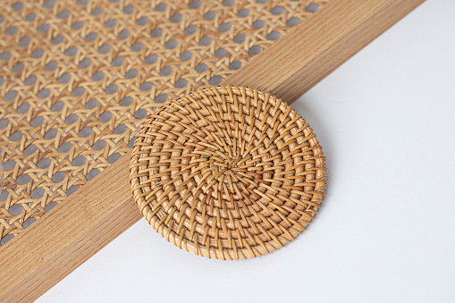 It is Woven rattan coaster isolated on white