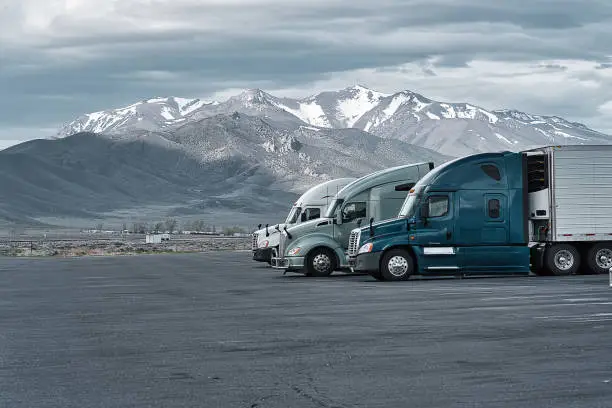 Photo of Commercial trucks at a truck stop in Nevada