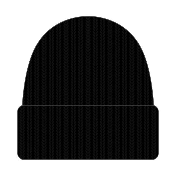 ilustraciones, imágenes clip art, dibujos animados e iconos de stock de vector de plantilla de sombrero de gorro negro sobre fondo blanco - knit hat