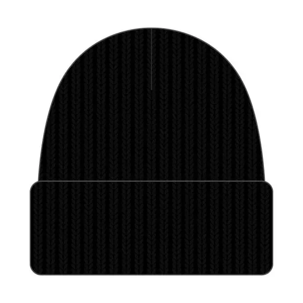 Vector illustration of Black Beanie Hat Template Vector on White Background