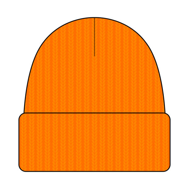 Orange Beanie Hat Template Vector on White Background Front View folded sweater stock illustrations