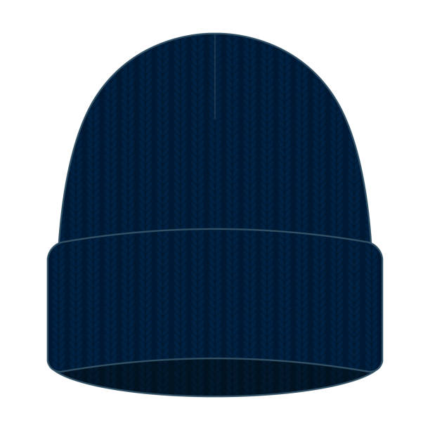Navy Blue Beanie Hat Template Vector on White Background Front View beanie hat stock illustrations