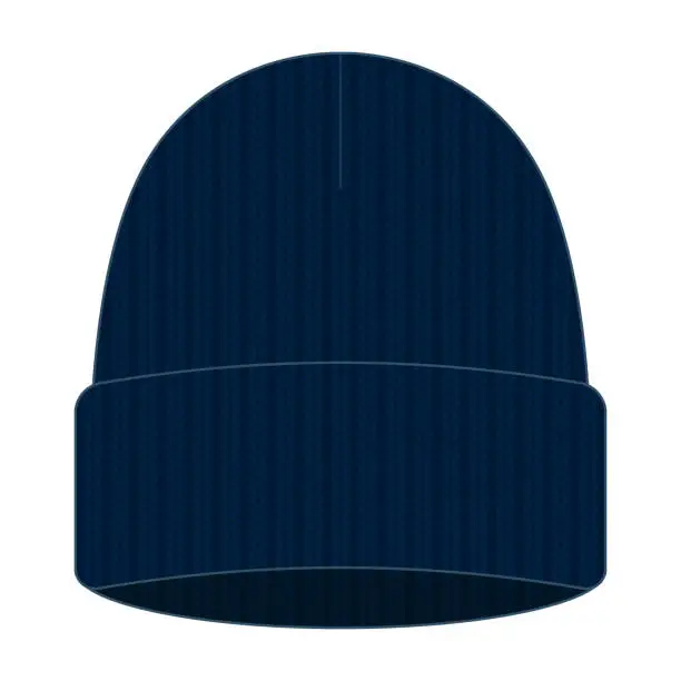 Vector illustration of Navy Blue Beanie Hat Template Vector on White Background
