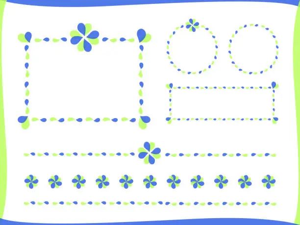 Vector illustration of Cute frame set with heart clover motif (blue)