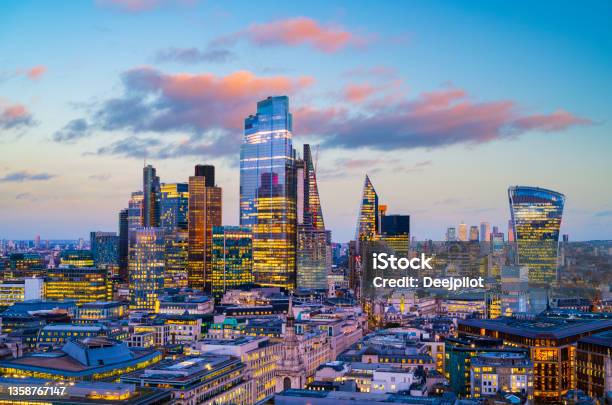 City Of London Business District At Sunset London Uk Stock Photo - Download Image Now