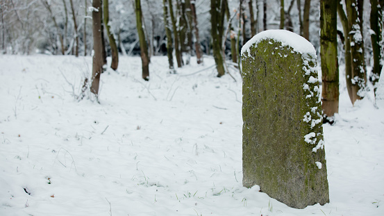 grave on abandoned germany cemetery in village of Lower Silesia, Poland