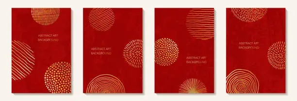 Vector illustration of Chines new year poster. red background with gold doodle scribble circle. design happy holidays greeting card and invitation of chines happy new year