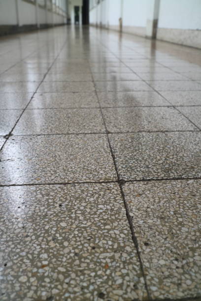 istock Aesthetic old ceramic floor in gray color 1358772590