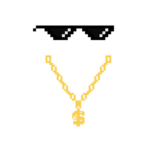 illustrations, cliparts, dessins animés et icônes de lunettes black thug life meme dans le style pixel art - nouvelle vie