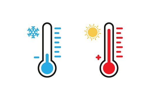 Two termometer show cold and heat. Vector in flat design