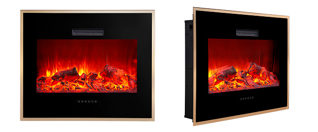 modern fireplace isolated on white background.