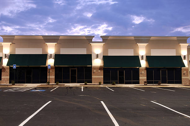 istock Over view is commercial space with multiple car park spaces 135877631