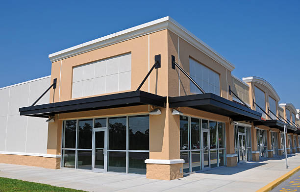 New Shopping Center New Shopping Center with Commercial, Retail and Office Space available for sale or lease market retail space stock pictures, royalty-free photos & images