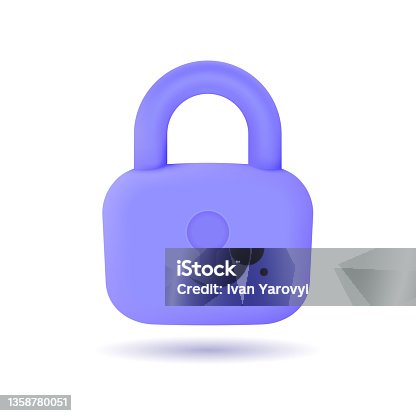 istock 3D cartoon locked padlock icon. Vector illustration 1358780051