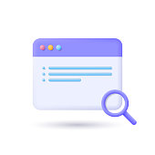 istock 3D concept of internet research icon. Browser app window with magnifying glass. Vector ilustration. 1358780157