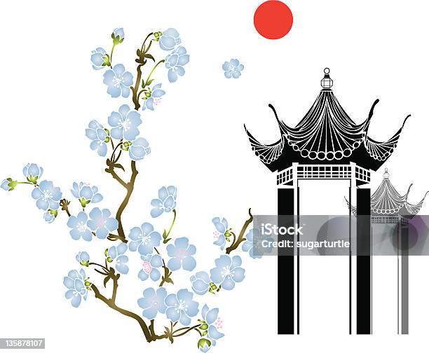 Pagode Oriental Maison Avec Sakura Cherry Tree Vecteurs libres de droits et plus d'images vectorielles de Abstrait - Abstrait, Accord - Concepts, Arbre en fleurs