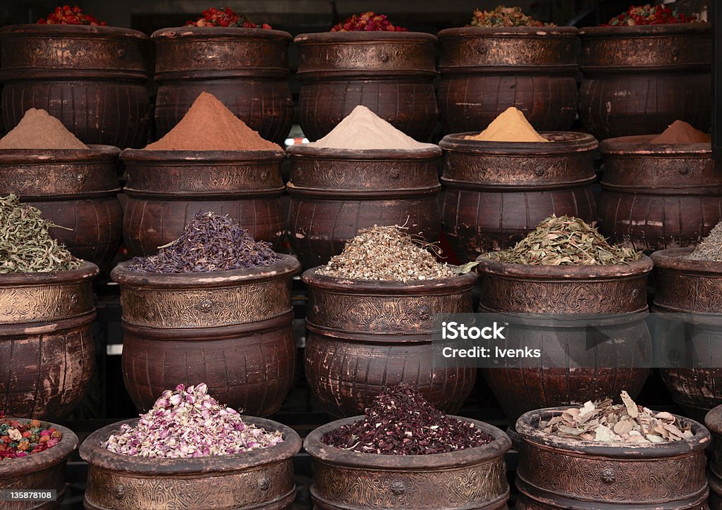 dried herbs flowers spices in the  Marrakesh street shop dried herbs flowers spices in the  Marrakech street shop, shallow dof Africa Stock Photo