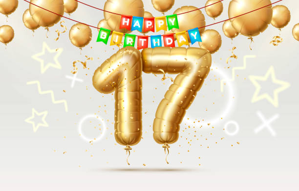 Happy Birthday 17 years anniversary of the person birthday, balloons in the form of numbers of the year. Vector Happy Birthday 17 years anniversary of the person birthday, balloons in the form of numbers of the year. Vector illustration number 17 stock illustrations