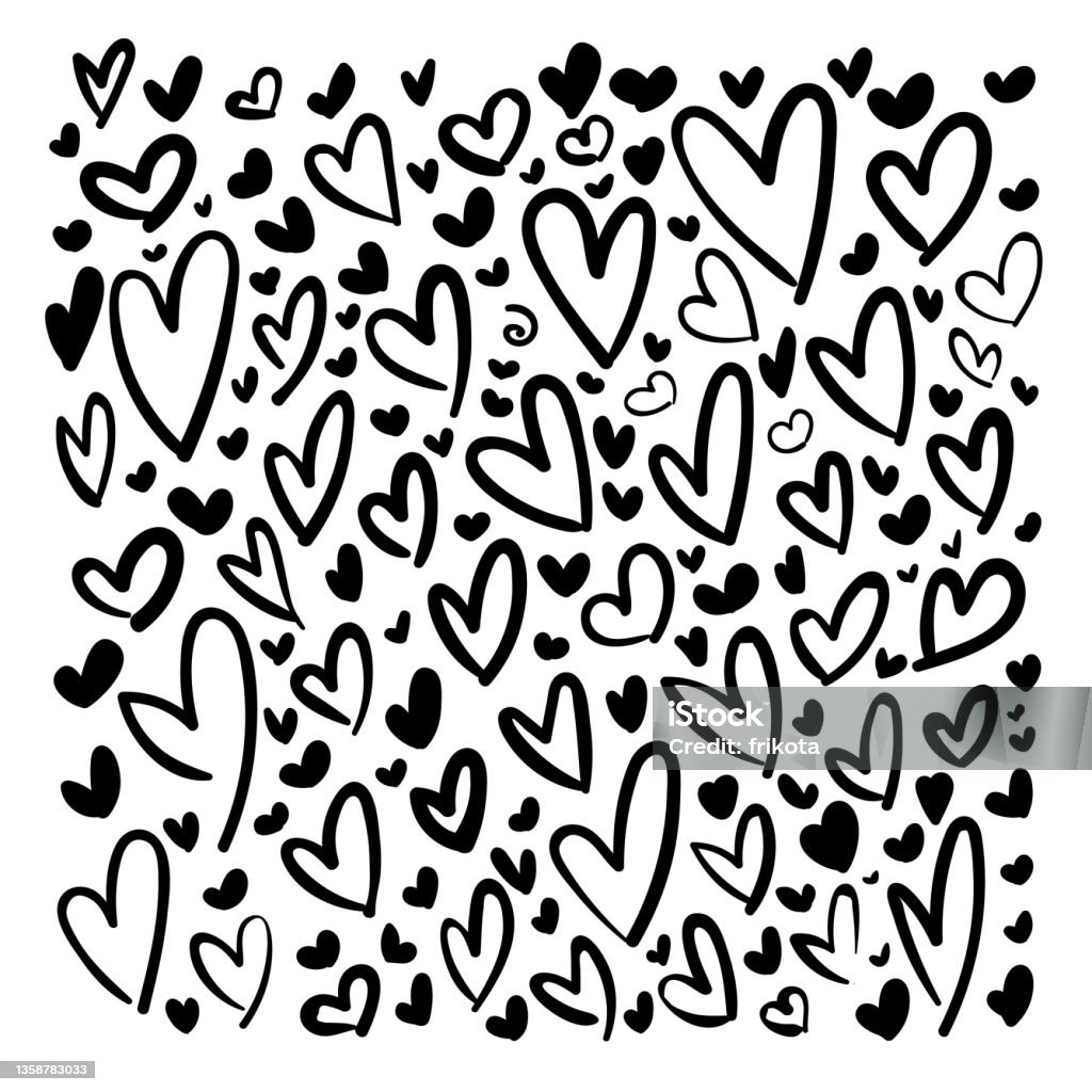 Koleksi Coratcoret Bentuk Hati Sketsa Garis Hitam Ilustrasi Vektor