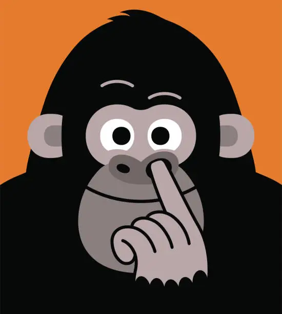 Vector illustration of Nose Picking Booger Bad Habit Gross Silly Gorilla Monkey Business